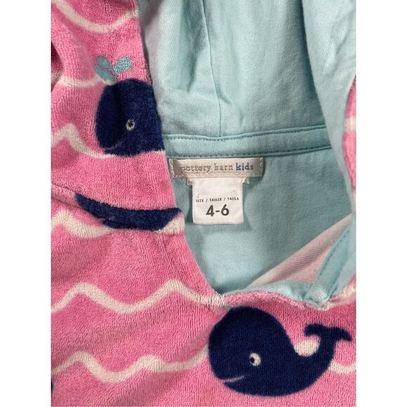 Pottery Barn Kids Pink Terry Towel Hooded Swim Cover Up Whales Size 4-6 Year EUC - Picture 3 of 6